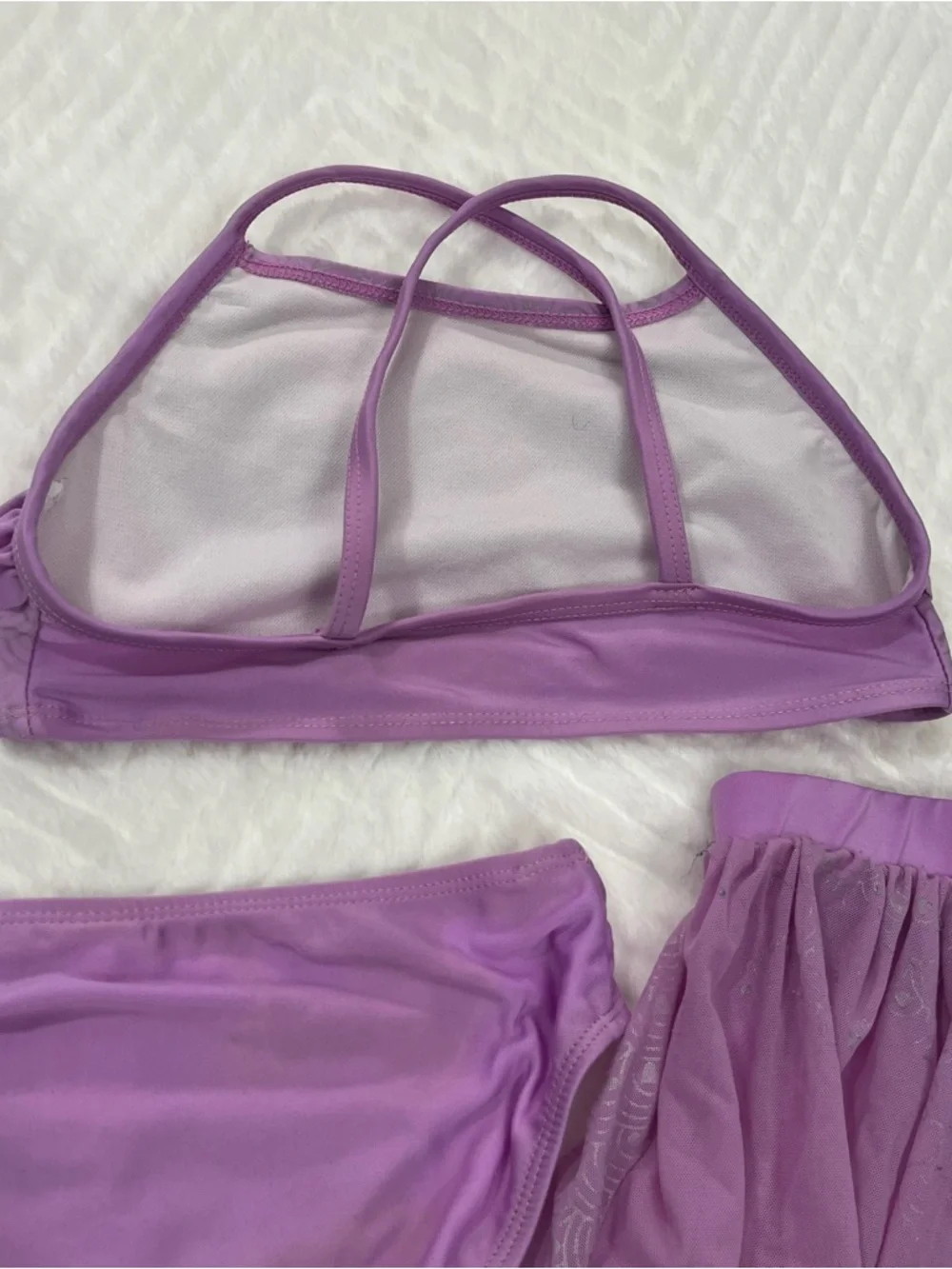 Lilac Girls 3-Piece Swim Set Purple Bikini Top Bottom Skirt medium cat & Jack